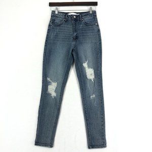 Tinseltown Women's Size 5 Blue Cotton Blend Denim Distressed Skinny Jeans